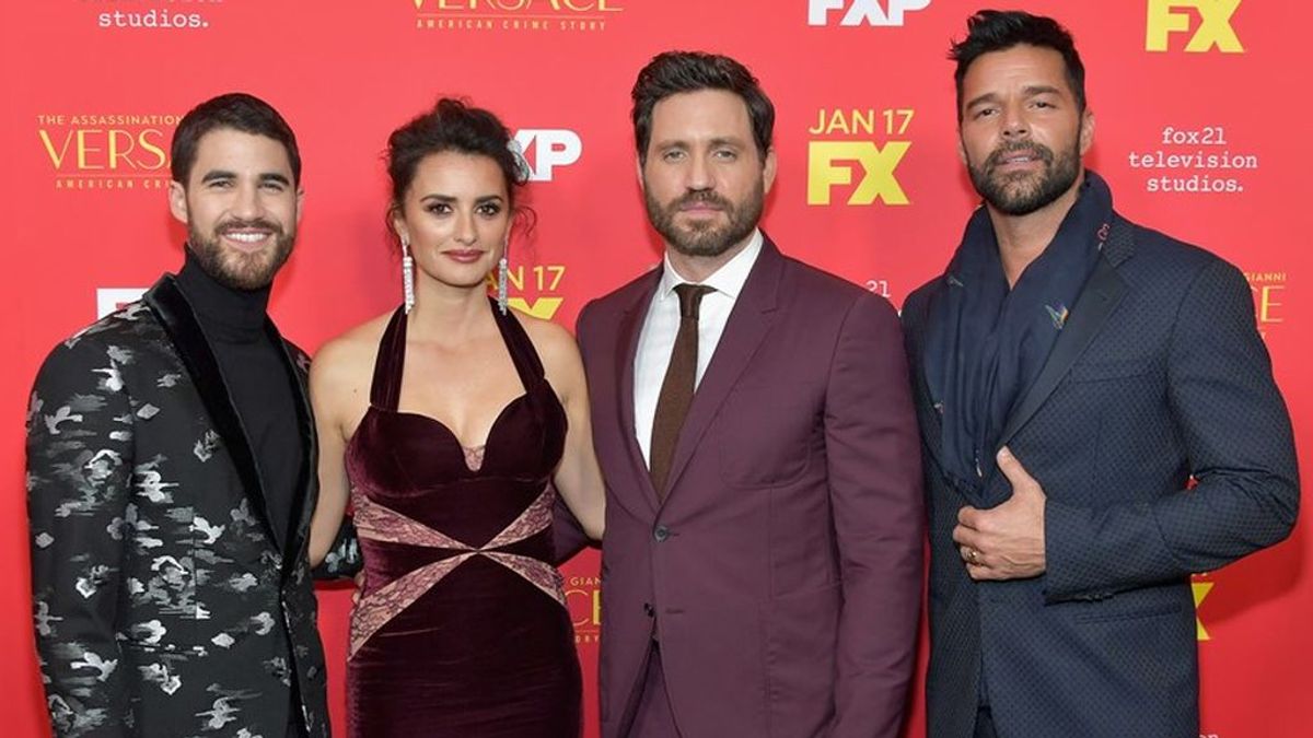 Darren Criss, Penélope Cruz, Edgar Ramírez y Ricky Martin, protagonistas de 'American crime story', en la presentación de la serie.