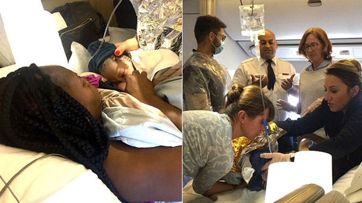 Un estudiante de urología ayuda a una mujer a dar a luz en un vuelo París-Nueva York