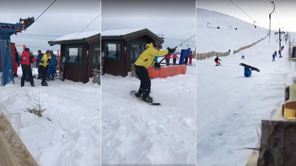 Imposible no reírse al ver a este grupo de amigos intentando usar una percha de esquí