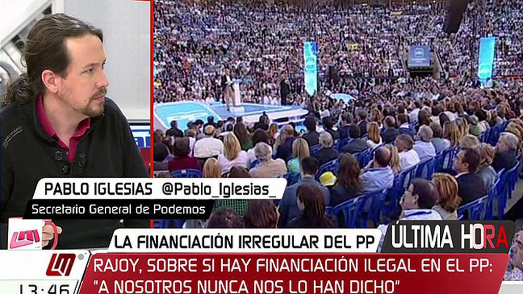 Iglesias, de Rajoy: “Que tu nombre aparezca en la contabilidad B del partido, en un país normal implicaría dimisión”