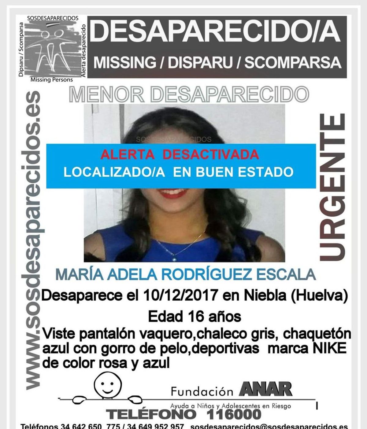Localizan en buen estado a la menor de 16 años desaparecida en Huelva desde el pasado diciembre