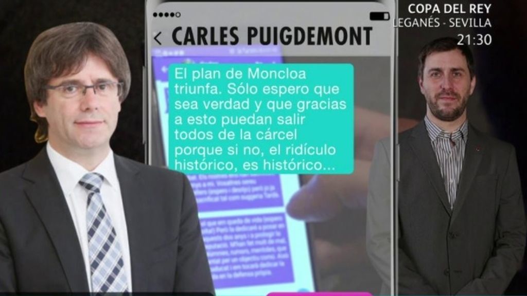 Los mensajes de Puigdemont declarando el fin de la Cataluña republicana, foto a foto
