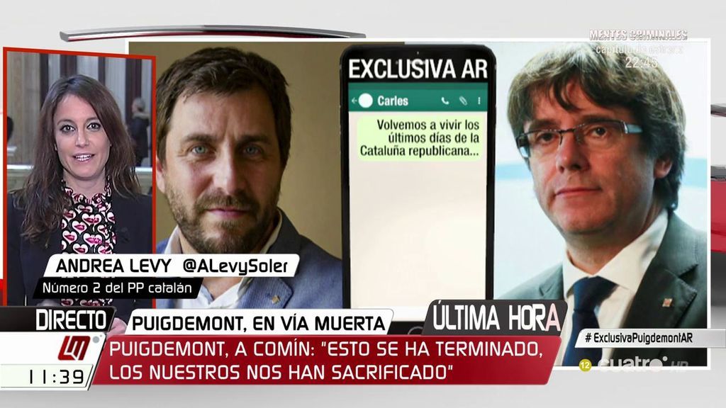 Andrea Levy: "Puigdemont está finiquitado y ya no es una opción válida para el futuro de Cataluña"