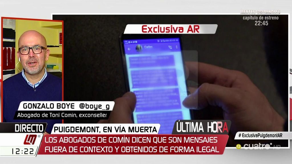 Gonzalo Boye, abogado de Toni Comín: "Los mensajes están fuera de contexto y se han obtenido de forma ilegal"