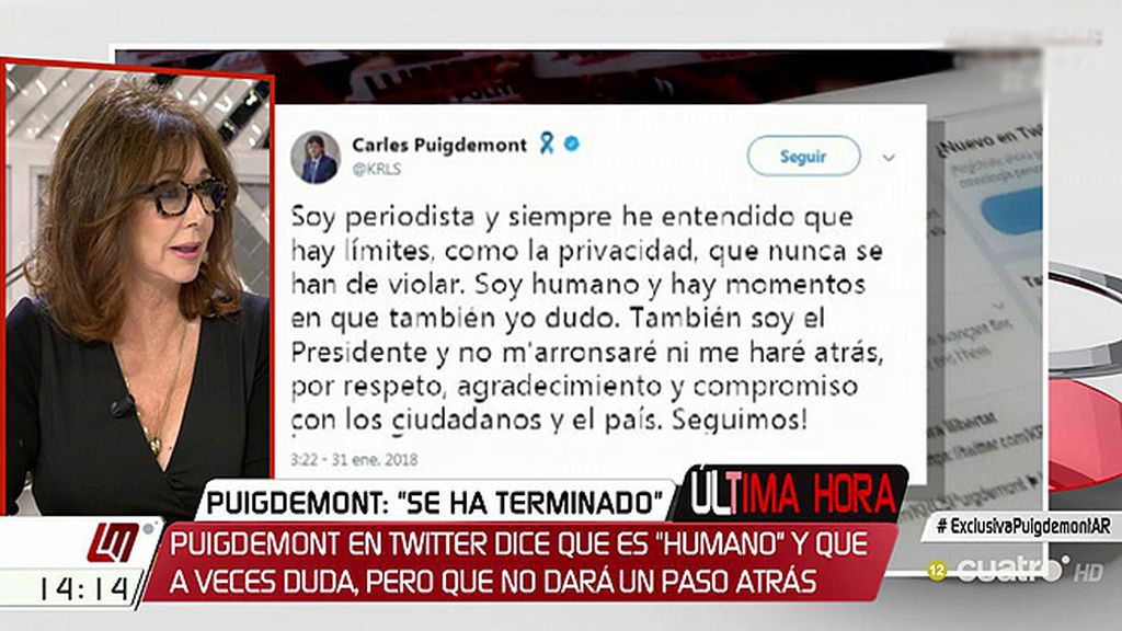Ana Rosa responde a la explicación de Puigdemont: “Es una excusa muy pobre”