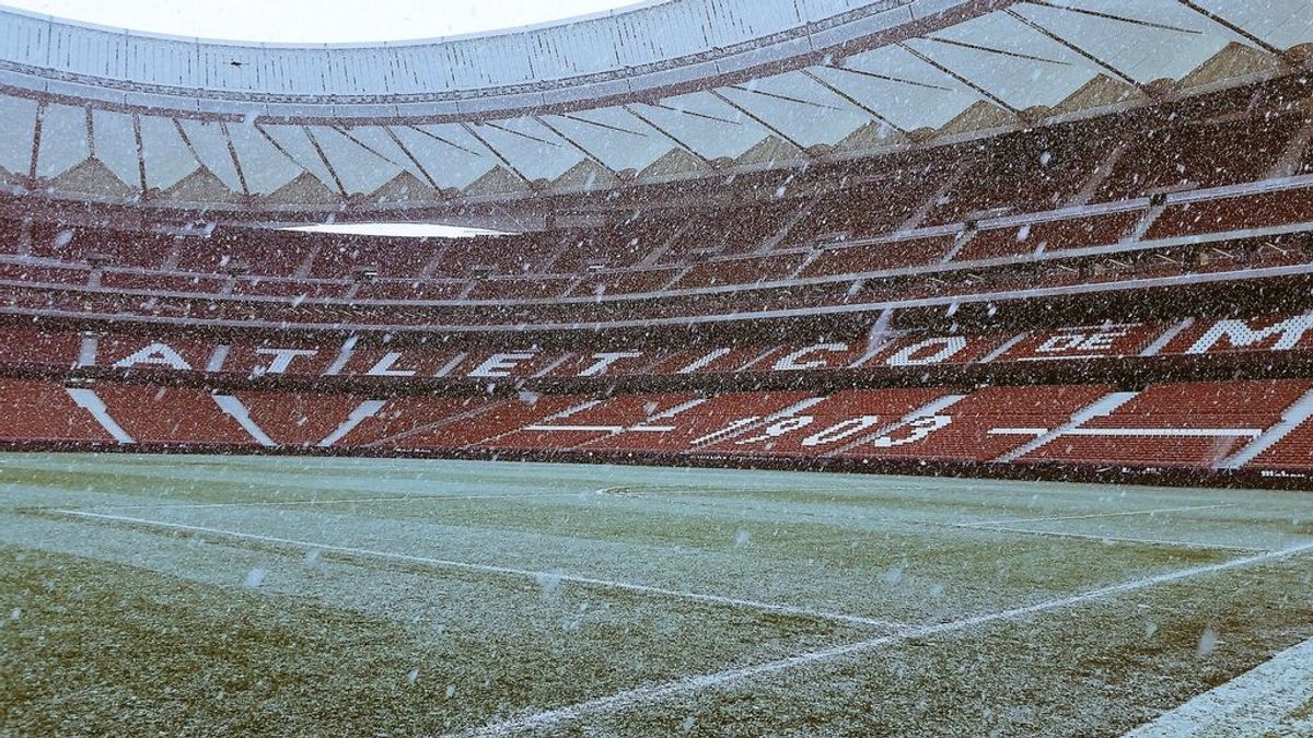 El Wanda Metropolitano nevado a pocas horas de que empiece el partido