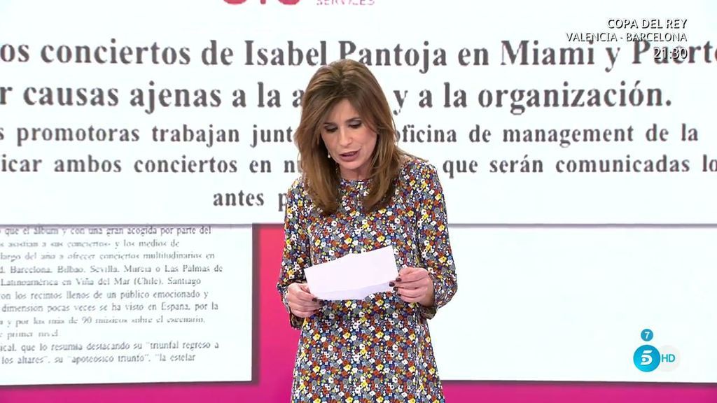 Isabel Pantoja lanza un comunicado con las razones por las que ha suspendido su gira en Estados Unidos