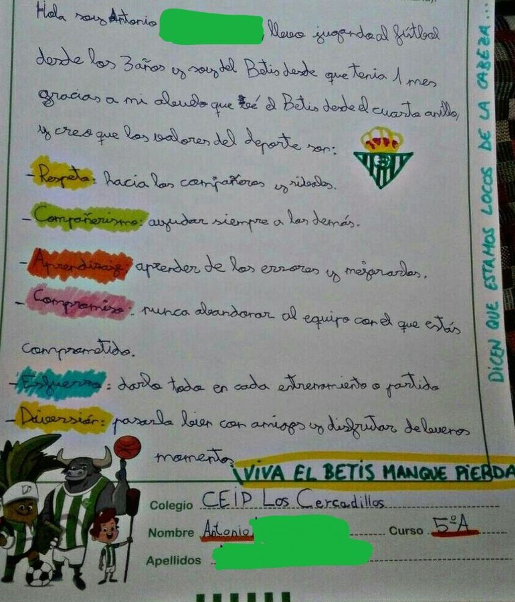 ¡Gran ejemplo! Los valores del deporte según un aficionado bético de 10 años 👏