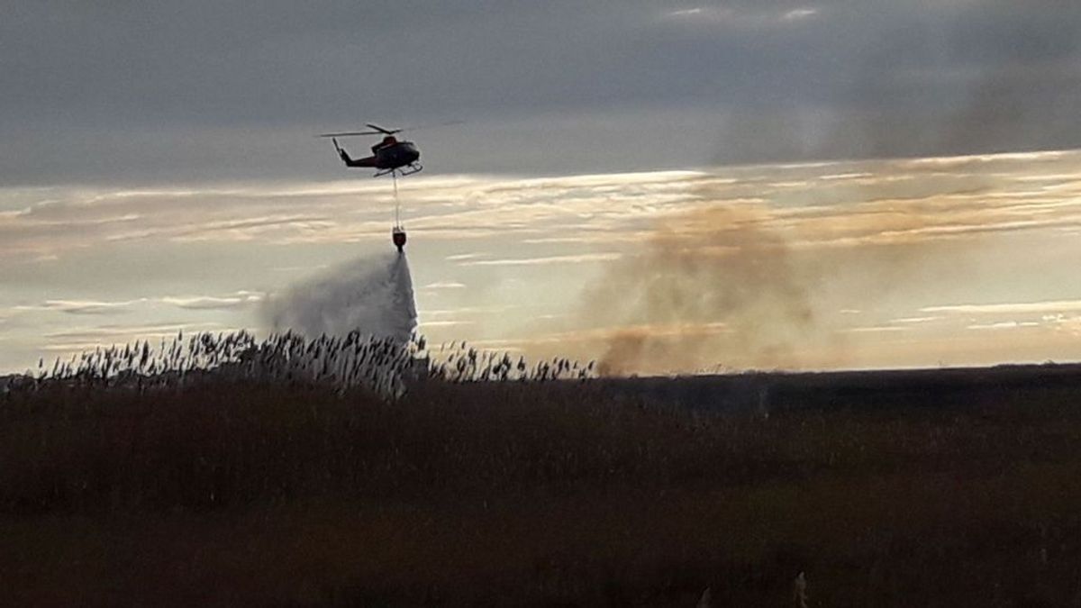 Medios aéreos trabajan en la extinción de un incendio en el parque Prat de Cabanes