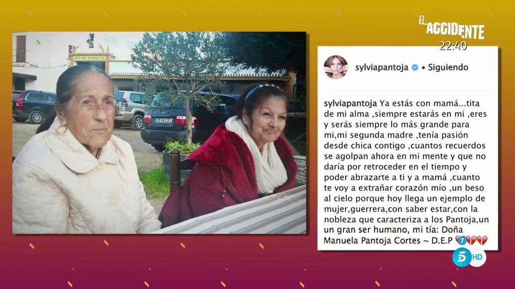 Sylvia Pantoja despide a su tía Manuela en sus redes: "Ya estás con mamá...tita del alma, siempre estarás en mí"