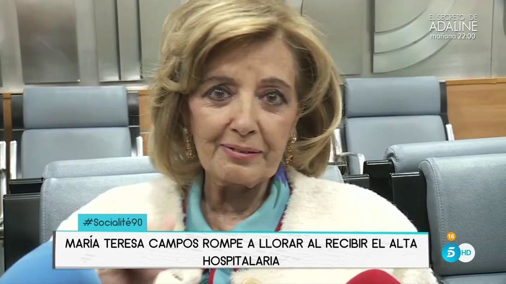 María Teresa Campos se emociona y llora minutos  después de recibir el alta hospitalaria
