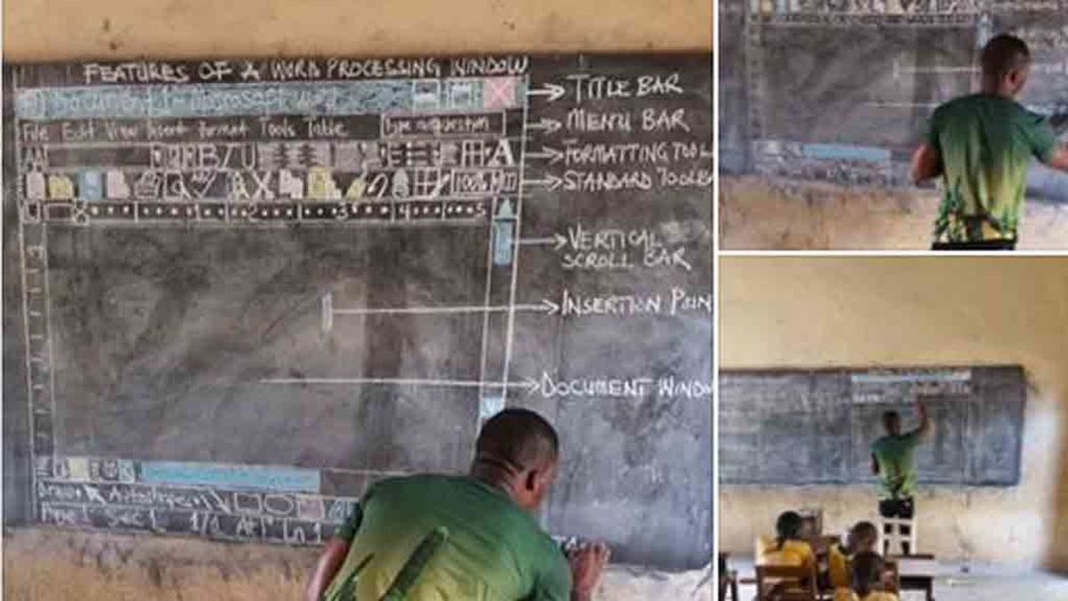 Sin recursos, este profesor de Ghana dibuja un ordenador para enseñar TIC
