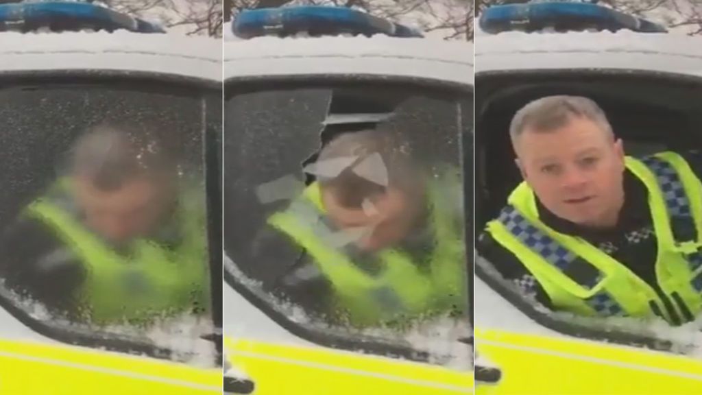 El curioso método de un policía para quitar el hielo de los cristales del coche