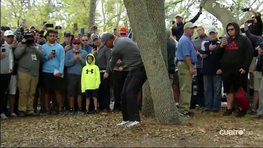 El increíble golpe de Tiger Woods al lado de un árbol para salvar un par