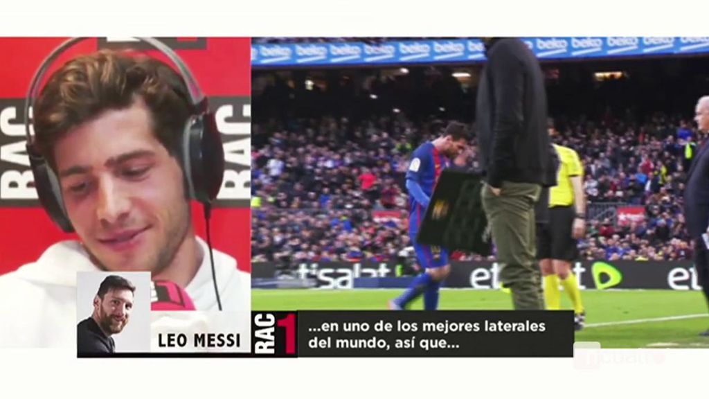 La cara de Sergi Roberto al escuchar los elogios de Leo Messi: "Es uno de los mejores laterales del mundo"