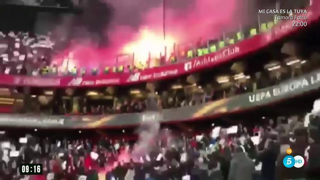 Fútbol y violencia: los ultras del Olympique hieren a dos guardias y lanzan bengalas en San Mamés
