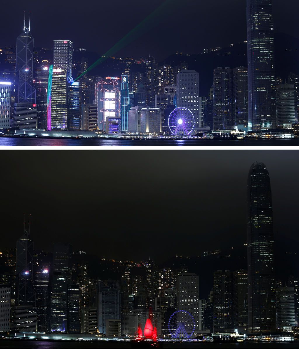 La Hora del Planeta: el distrito financiero central de Hong Kong, China