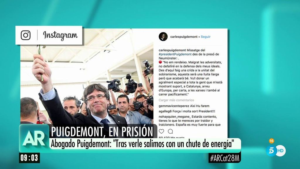 El mensaje de Puigdemont desde la cárcel alemana: “No desfalleceré en la defensa de mis ideales”