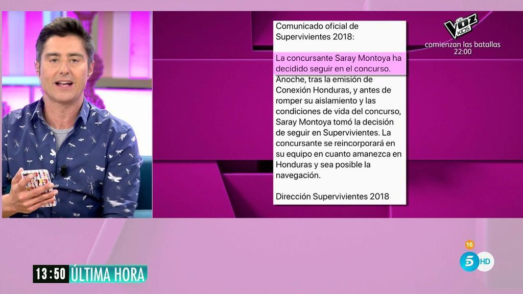 Comunicado de 'Supervivientes': Saray rectifica y decide quedarse en el reality