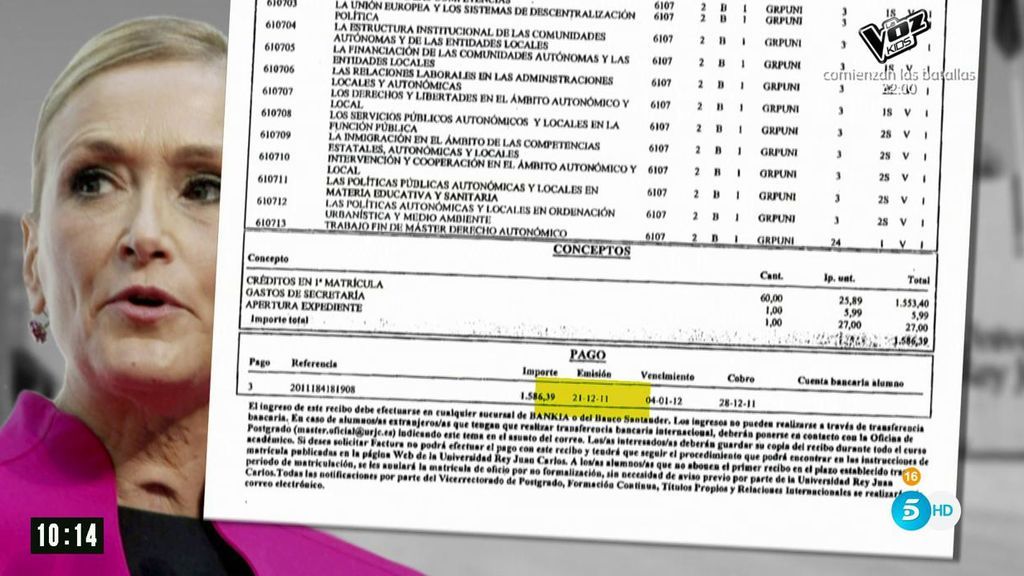 Cifuentes podría haberse inscrito en el máster tres meses después del inicio del mismo
