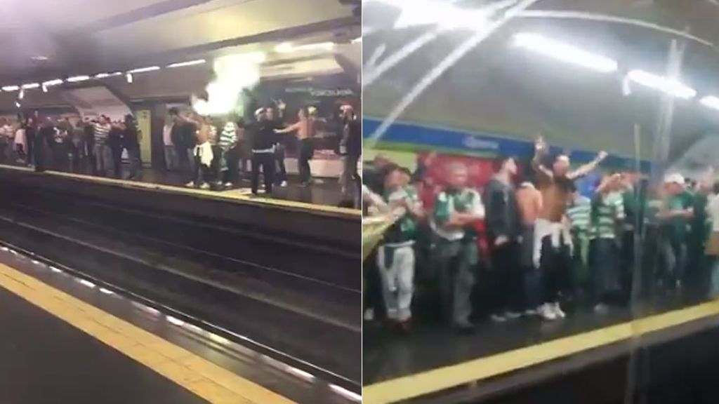 Bengalas, botes de humo… El escándalo de los radicales del Sporting de Portugal en el Metro de Madrid