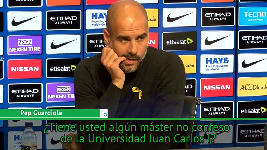 La reacción de Guardiola cuando le preguntan si tiene un Máster de la Universidad Rey Juan Carlos