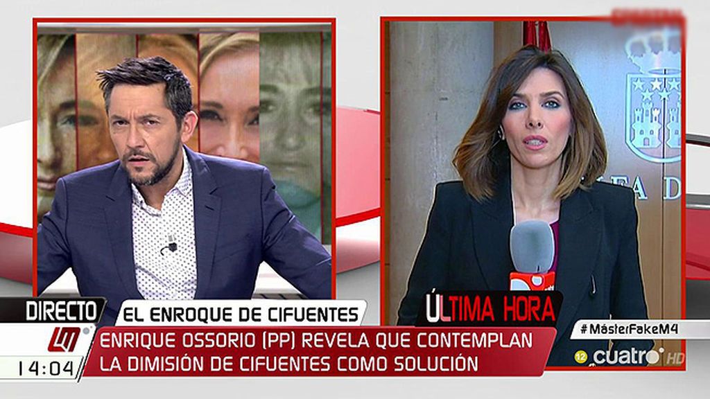 El portavoz del PP en la Asamblea de Madrid revela que contemplan la dimisión de Cifuentes como solución