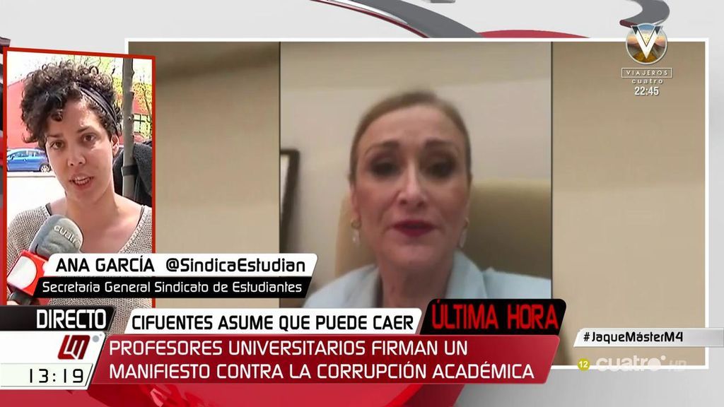 Ana García, secretaria general Sindicato de Estudiantes: "Cristina Cifuentes tiene que dimitir"
