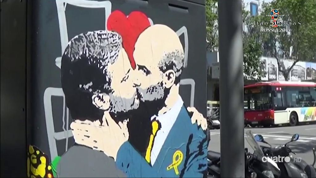 “Love is in the air"… el beso entre Guardiola y Mourinho del artista urbano Tvboy