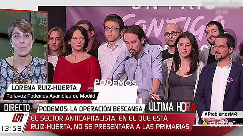 Lorena Ruiz-Huerta: “Siento pena por esto que está sucediendo en Podemos”