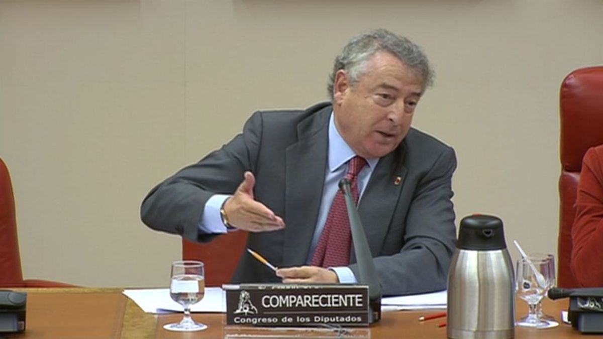 El presidente de RTVE, José Antonio Sánchez, durante su comparecencia en la Comisión de Presupuestos del Congreso.
