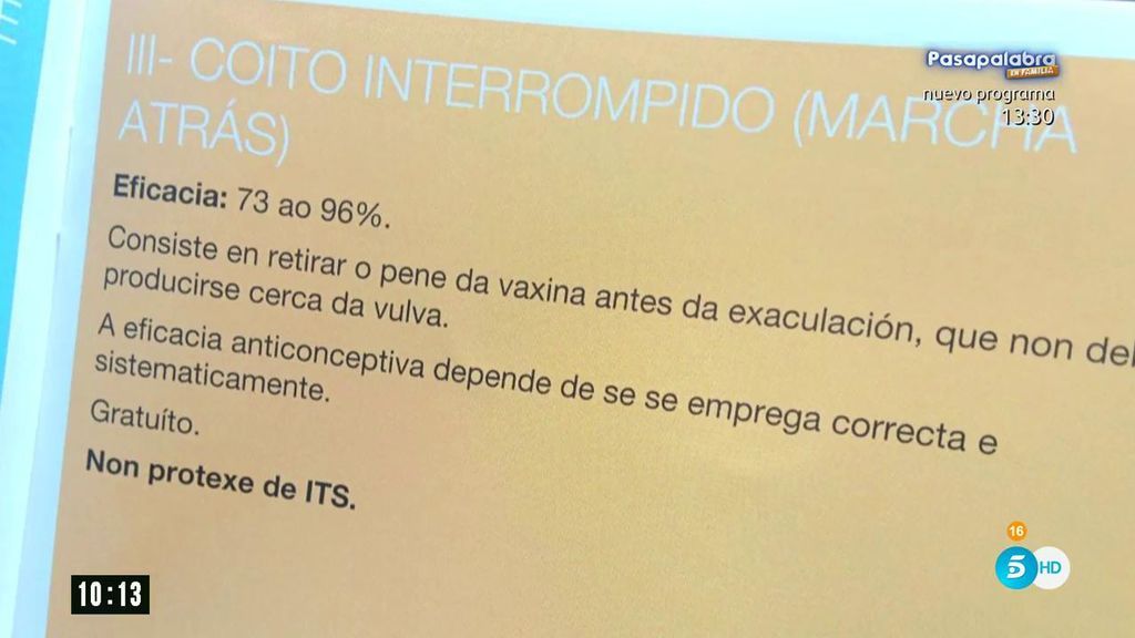La Xunta recomienda “la marcha atrás” como sistema anticonceptivo con una eficacia del 73% al 96%