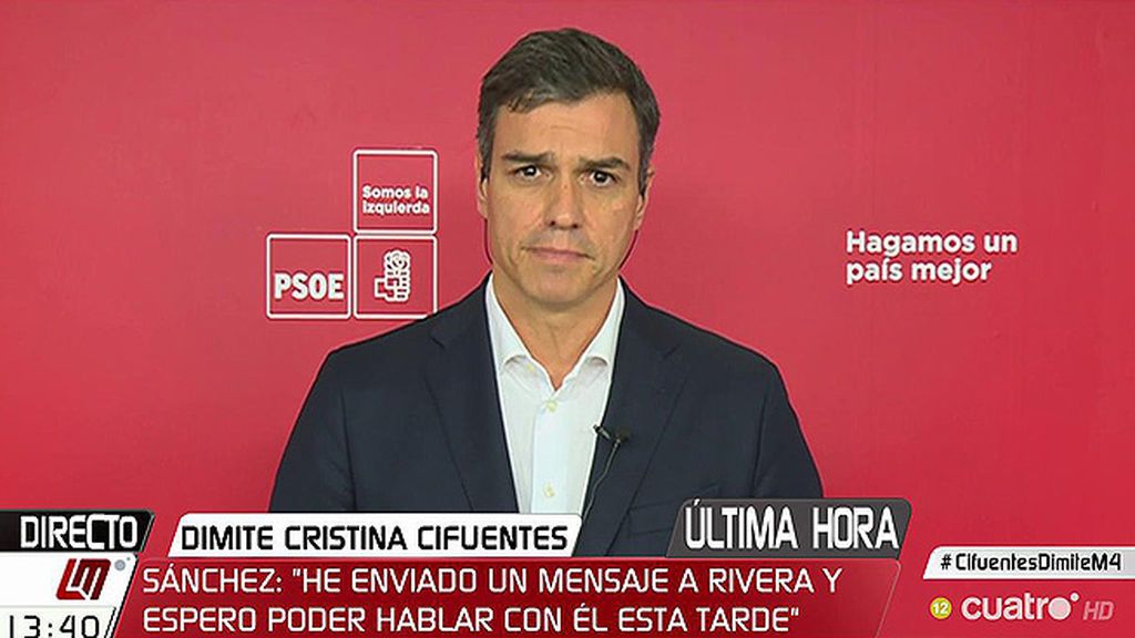 Sánchez pide a C's que asuma su responsabilidad para "abrir un nuevo tiempo" con Gabilondo