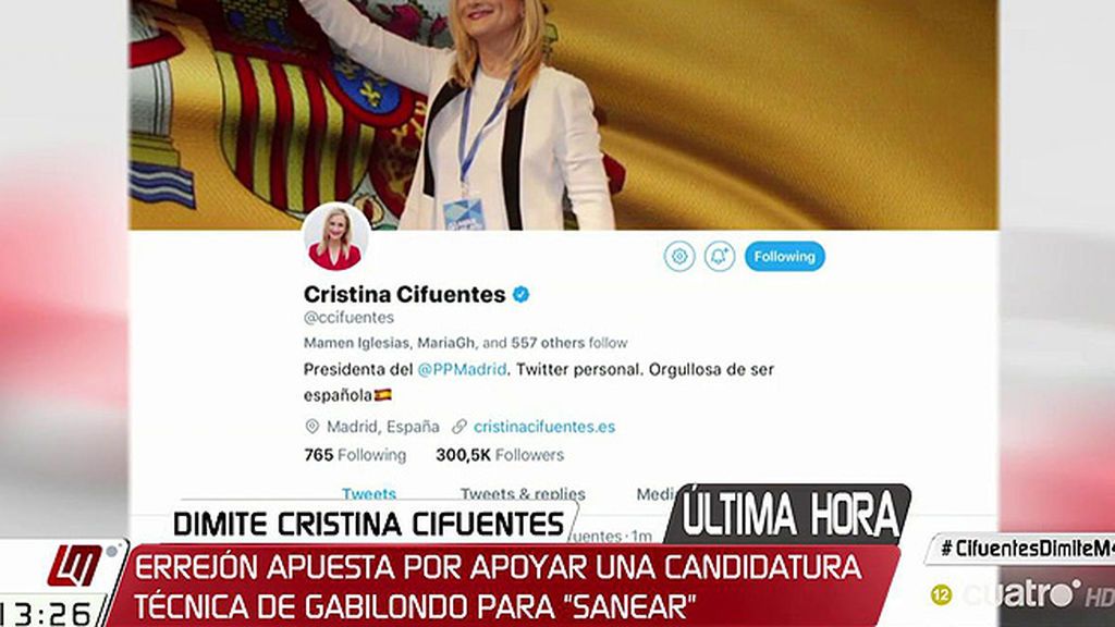 Cifuentes borra de Twitter “presidenta de la comunidad” pero deja “presidenta del PP de Madrid”