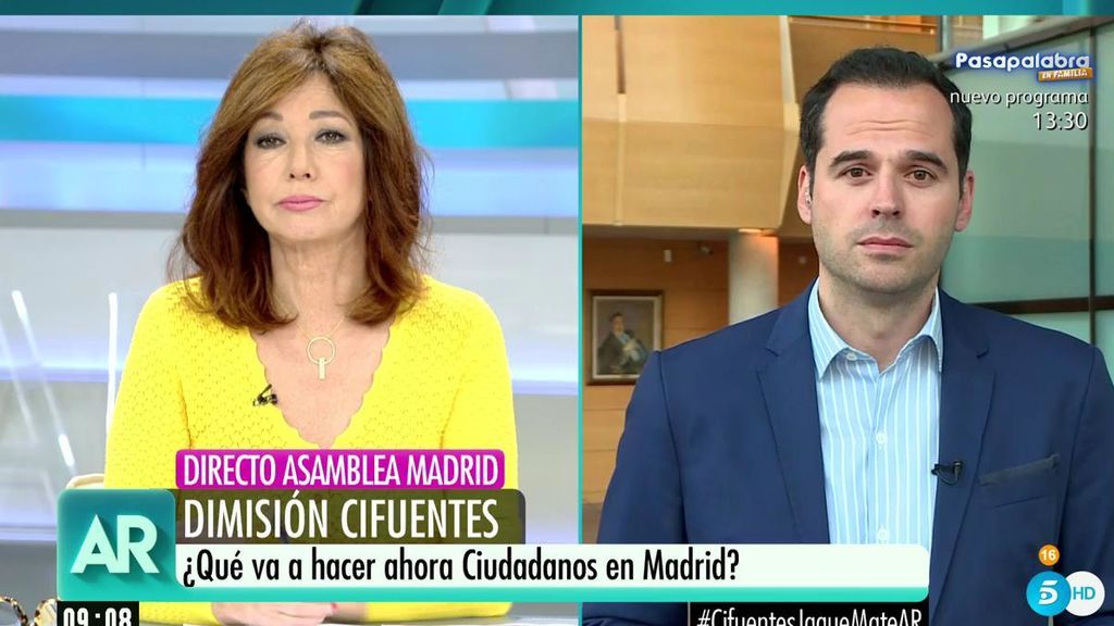 Ignacio Aguado: "Permitiremos que el PP siga en el Gobierno de Madrid si su candidato no tiene mancha de corrupción"