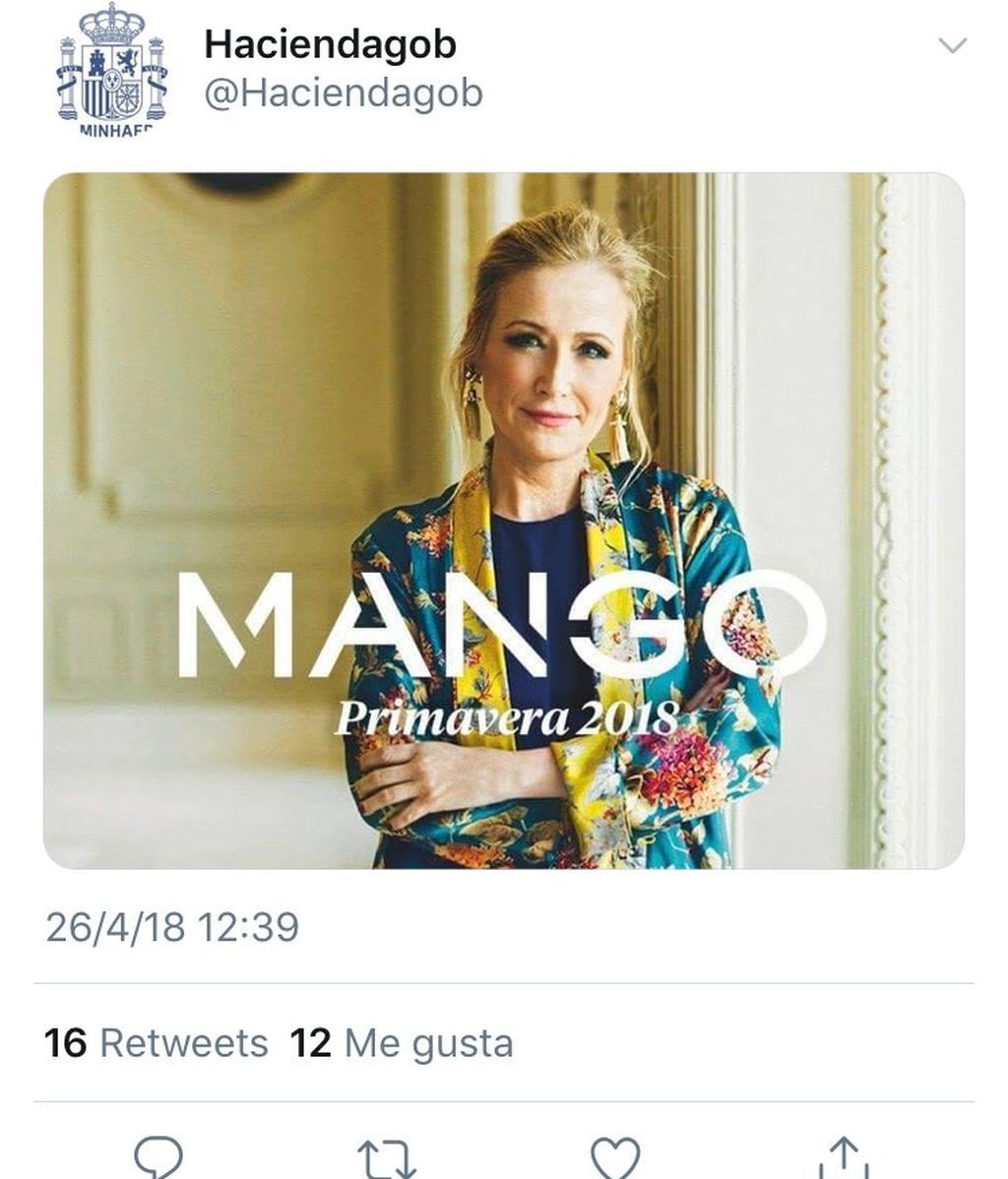 El Ministerio de Hacienda tuitea por error un meme sobre el hurto de Cifuentes