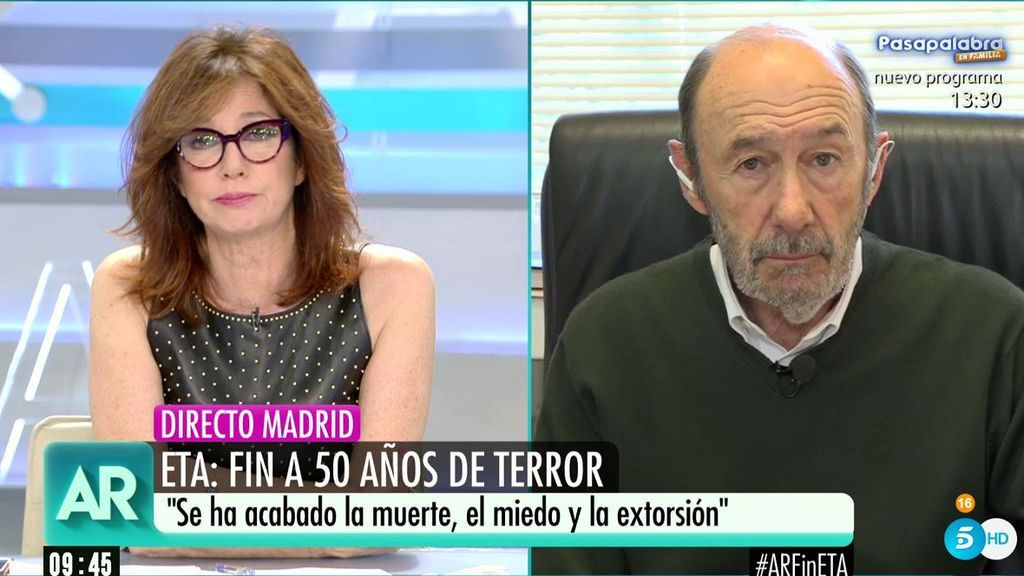 Alfredo Pérez Rubalcaba, sobre el fin de ETA: "Se ha acabado la muerte, el miedo y la extorsión"