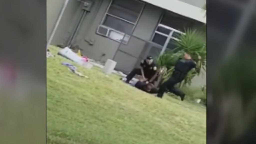 La brutal patada que propina un policía en la cabeza a un detenido