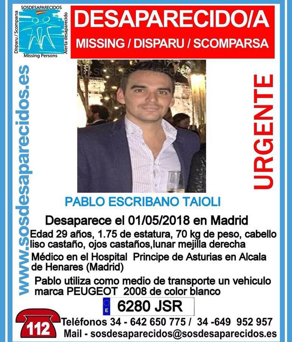 Buscan a Pablo Escribano, un joven médico desaparecido en Madrid