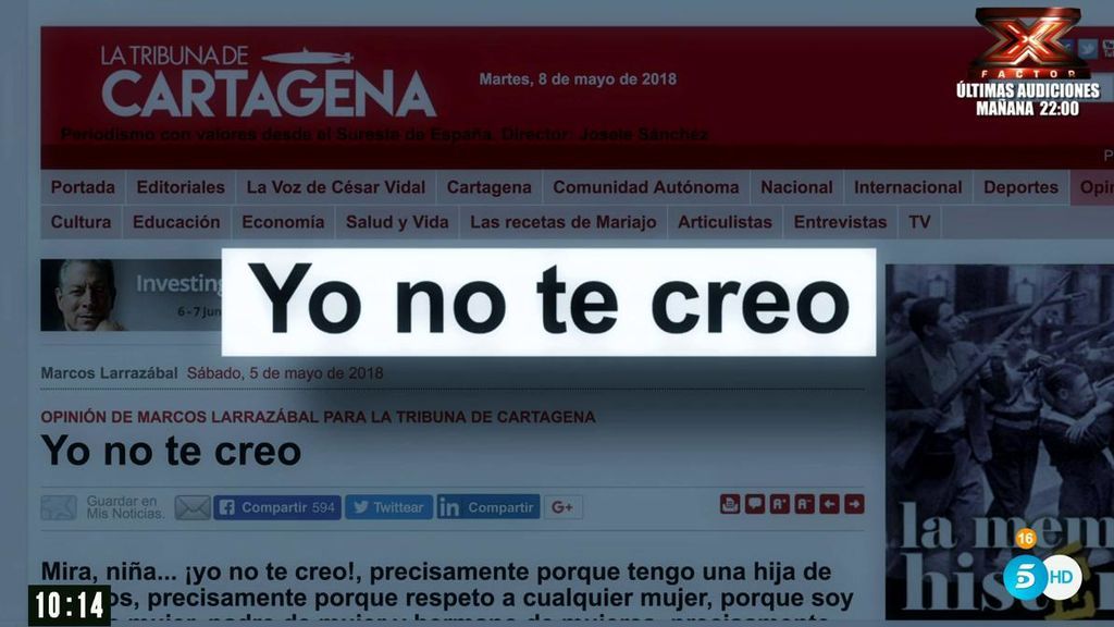 "Yo no te creo": Tribuna de Cartagena publica los datos personales de la víctima de 'La Manada'