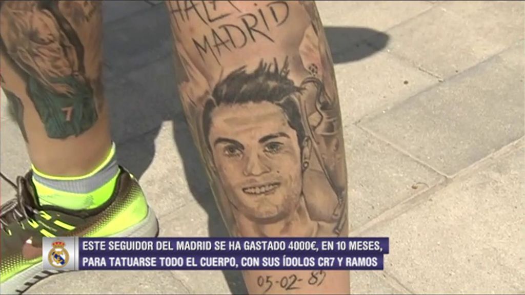 Un aficionado del Madrid se gasta 4000 € en diez meses para tatuarse con imágenes de Ramos y Cristiano