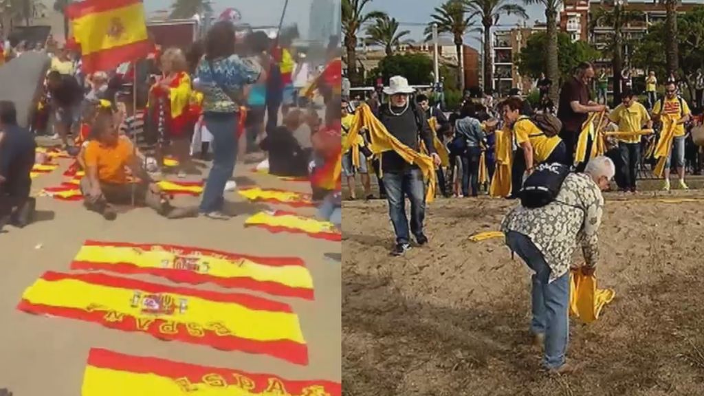 Guerra de toallas nacionalistas e independentistas en las playas de Barcelona