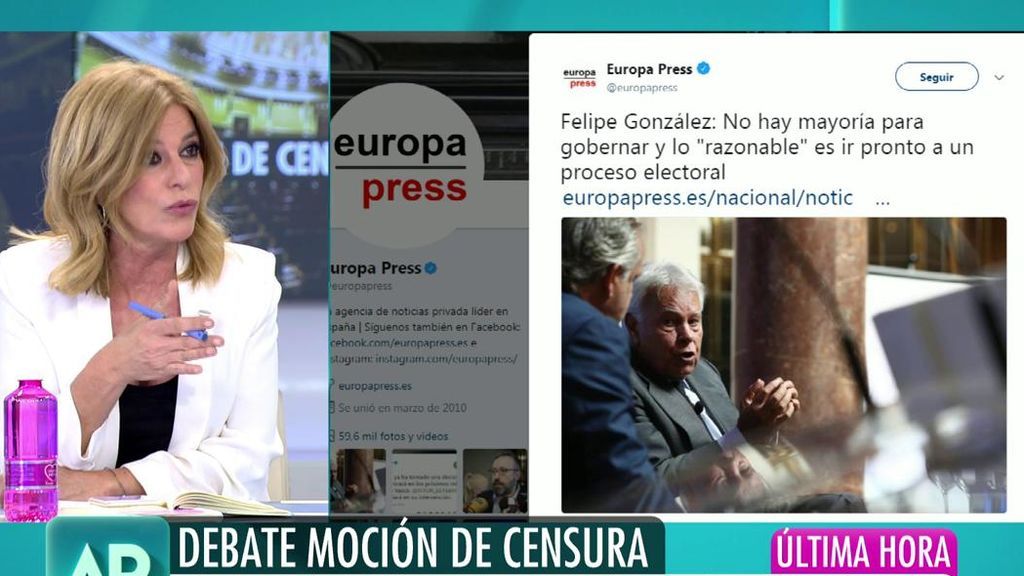 Felipe González: "No hay mayoría para gobernar, lo razonable es ir a elecciones"