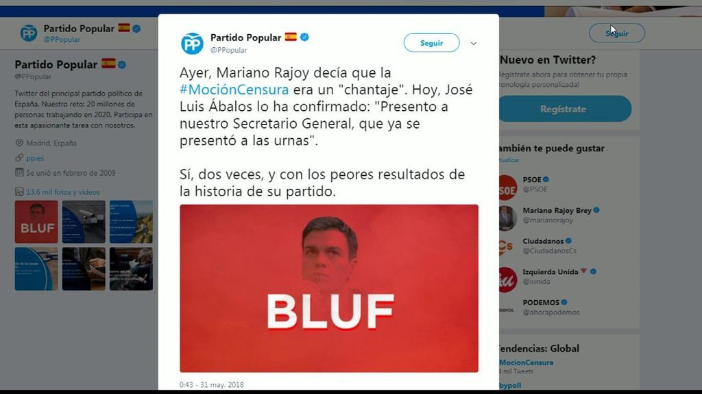 Moción de censura: la primera reacción del PP llega con un tuit contra Pedro Sánchez
