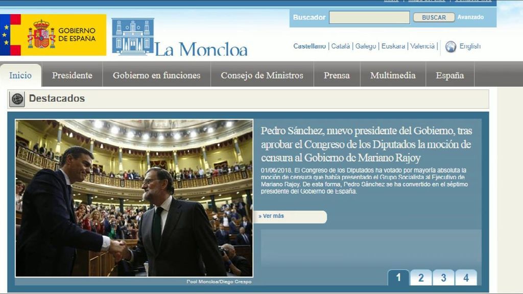 La web de Moncloa ya anuncia un “Gobierno en funciones”