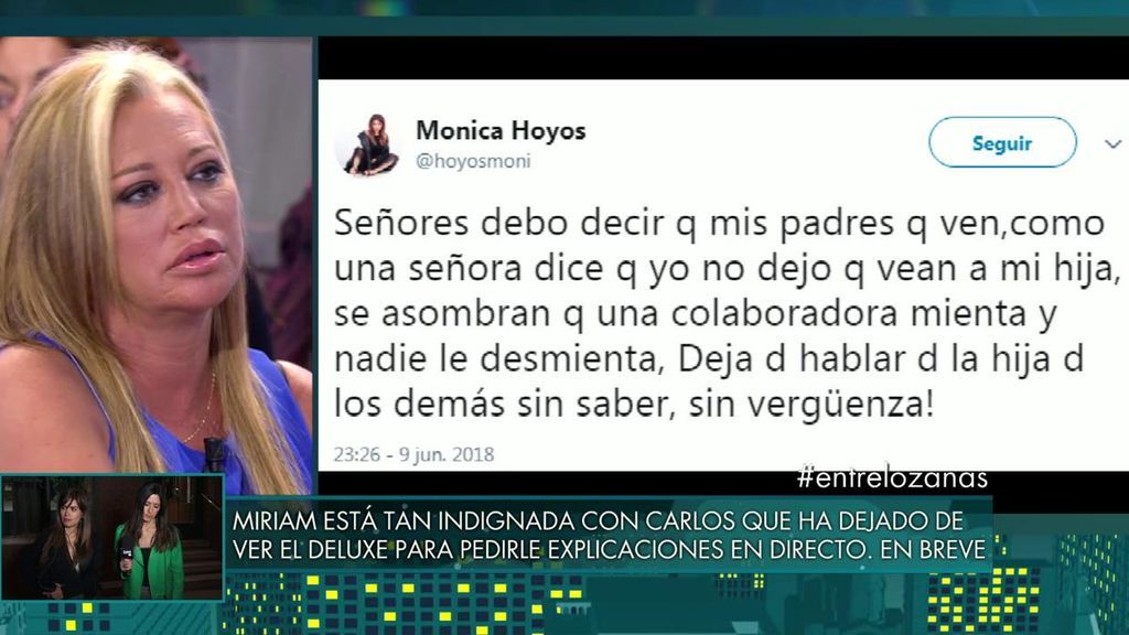 Mónica Hoyos reacciona a la entrevista de Carlos Lozano y llama "sinvergüenza" a Belén Esteban