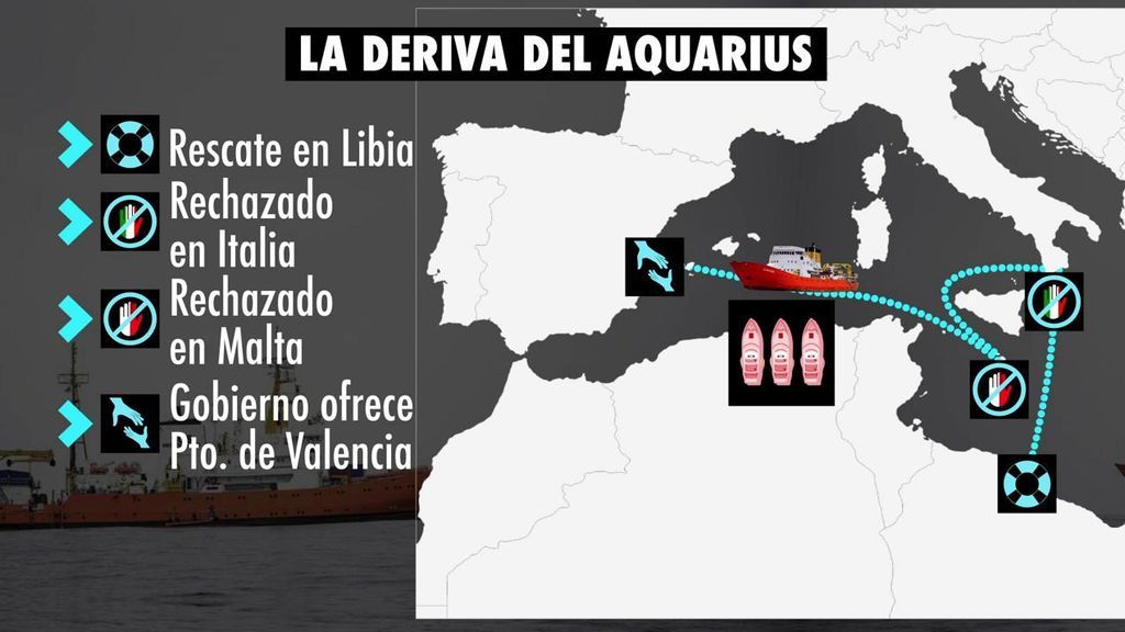 Así ha sido el trayecto del Aquarius antes de ser acogidos por el Gobierno de Pedro Sánchez