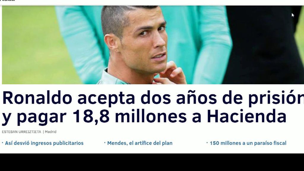 Cristiano Ronaldo  acepta dos años de prisión y pagar 18,8 millones a Hacienda