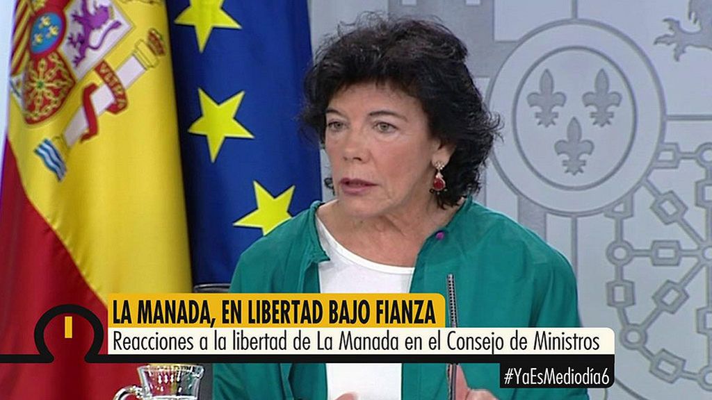Isabel Celáa, Portavoz del Gobierno sobre la libertad provisional de La Manada: “Una sentencia condenatoria siempre es peligrosa porque puede ser proclive a la fuga”