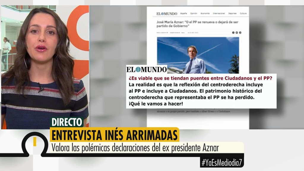 Inés Arrimadas, sobre la entrevista de Aznar: “Parece que el enemigo del PP es Ciudadanos en vez de todos los problemas que tienen los españoles”